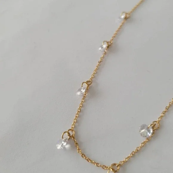 INC International Concepts Cubic Zirconia Crystal Drop Gold Plate Necklace NEW - Picture 5 of 8